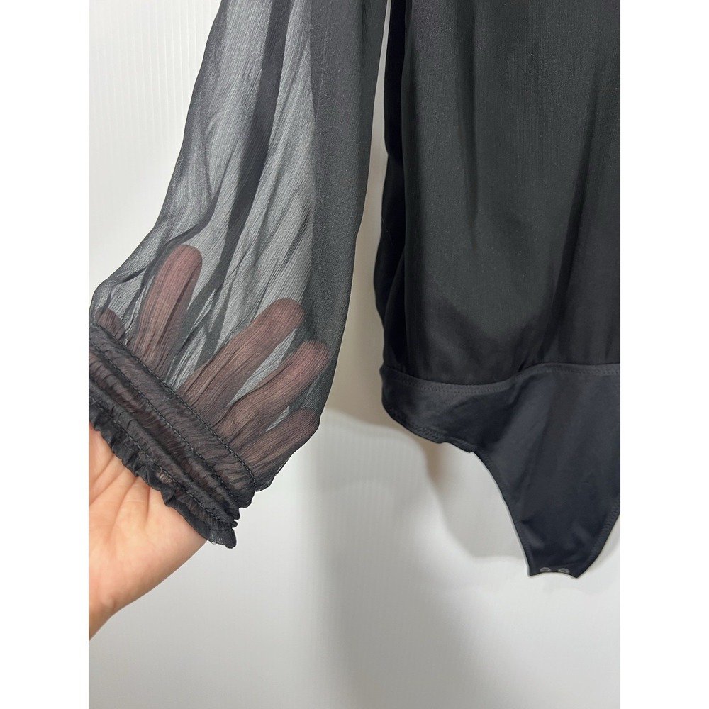 Abercrombie & Fitch Chiffon Ruffle Bodysuit Size Small Black Sheer Long Sleeve - Picture 4 of 11